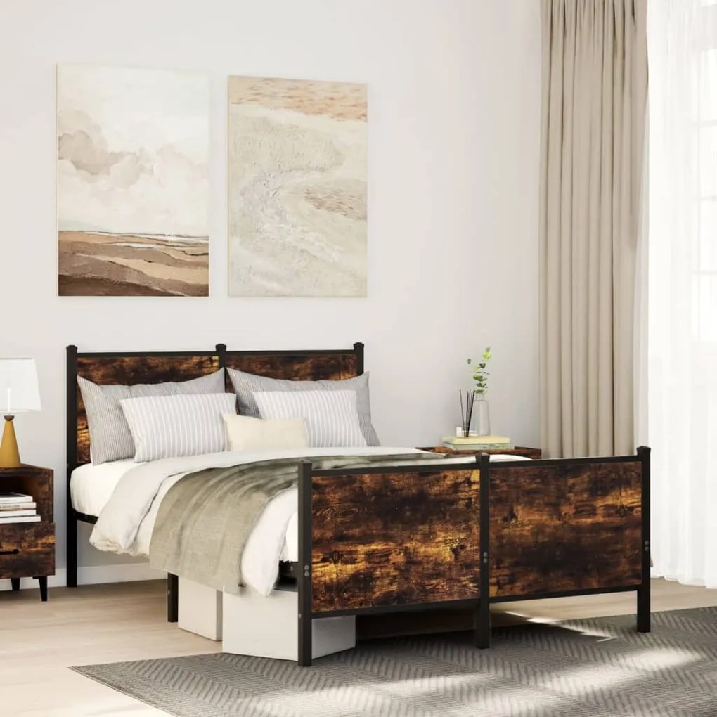 füstös tölgy színű fém ágykeret matrac nélkül 120 x 200 cm