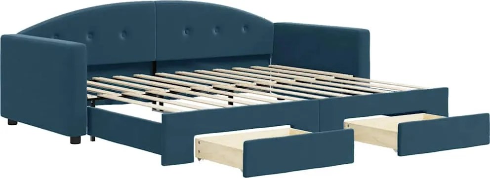 vidaXL kék kihúzható bársony heverő fiókkal 90 x 200 cm