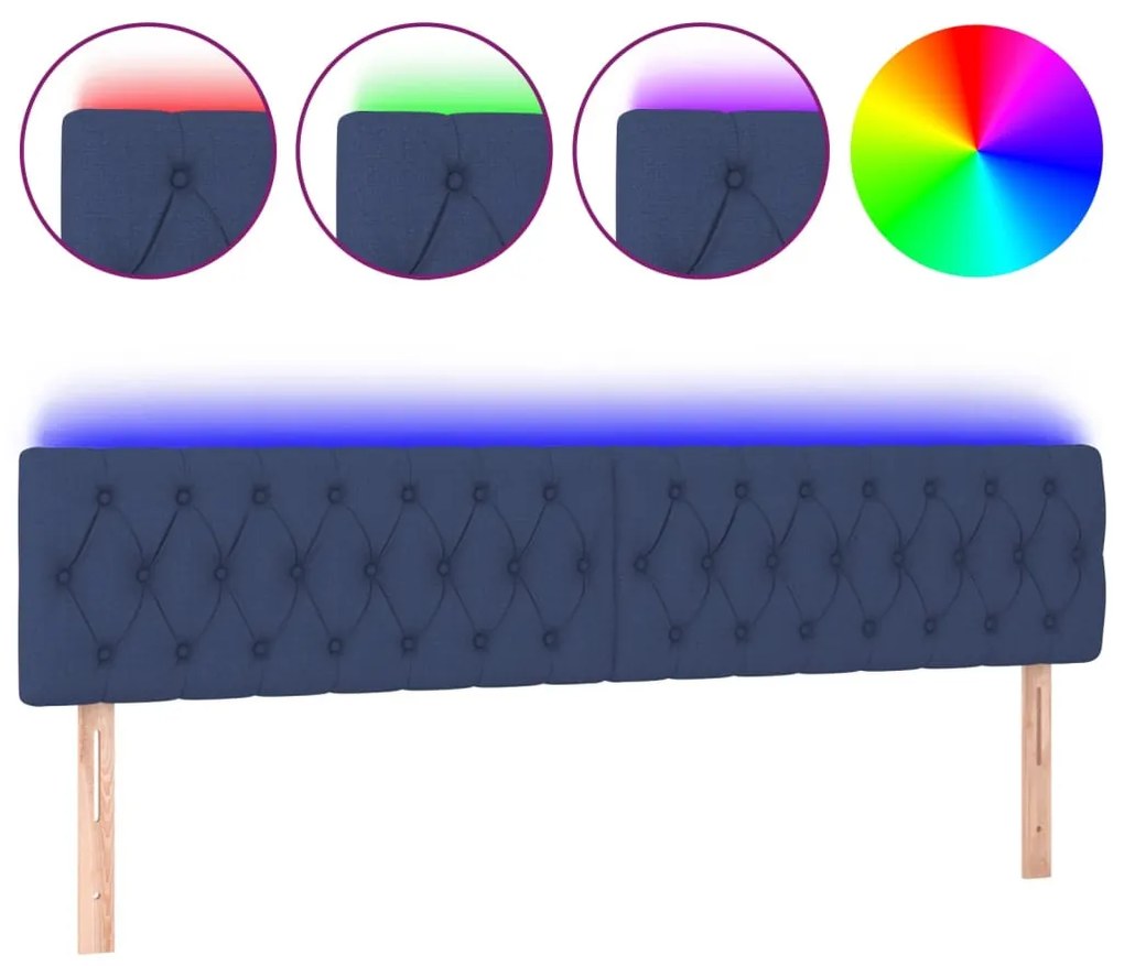 kék szövet LED-es fejtámla 180x7x78/88 cm