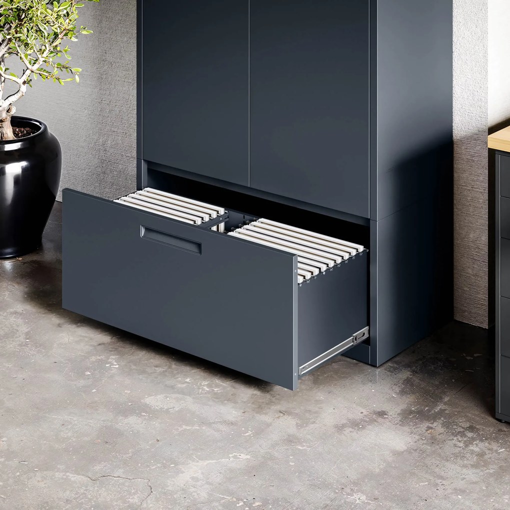 Moduláris többfunkciós fém szekrény magas fiókkal antracit MEGAN 1950 x 900 x 400 mm