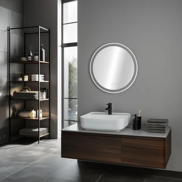 Brilagi-LED fényerőszabályozható füstszínű tükör, beépített fűtéssel és háttérvilágítással AVA ECO LED/11,5W/230V átm. 60 cm IP44