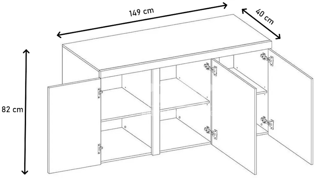 RUMBA 3F komód, 149x82x40, lefkás tölgy