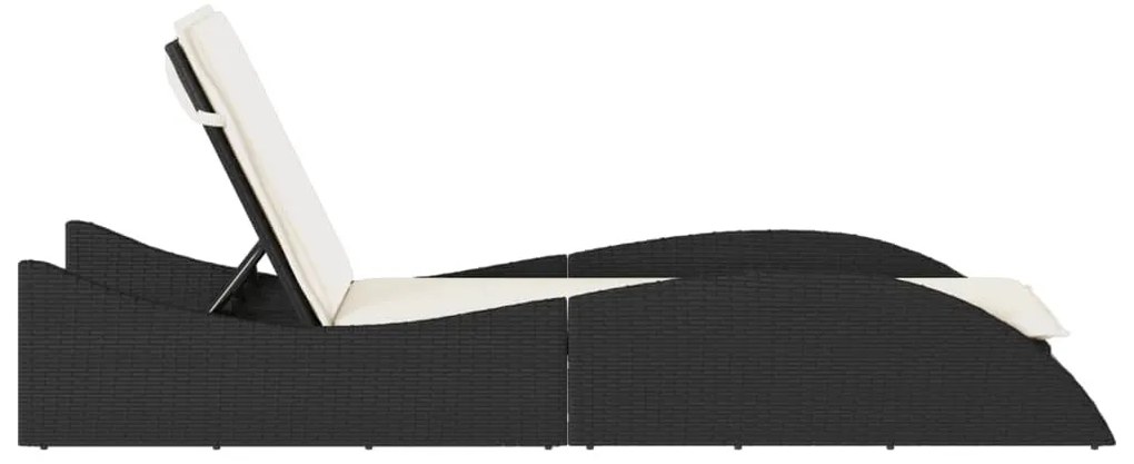 Fekete polyrattan napozóágy párnával 60x205x73 cm