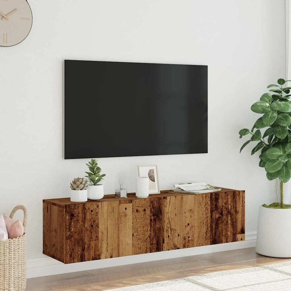 antik fa színű szerelt fa fali TV-szekrény 120 x 30 x 30 cm