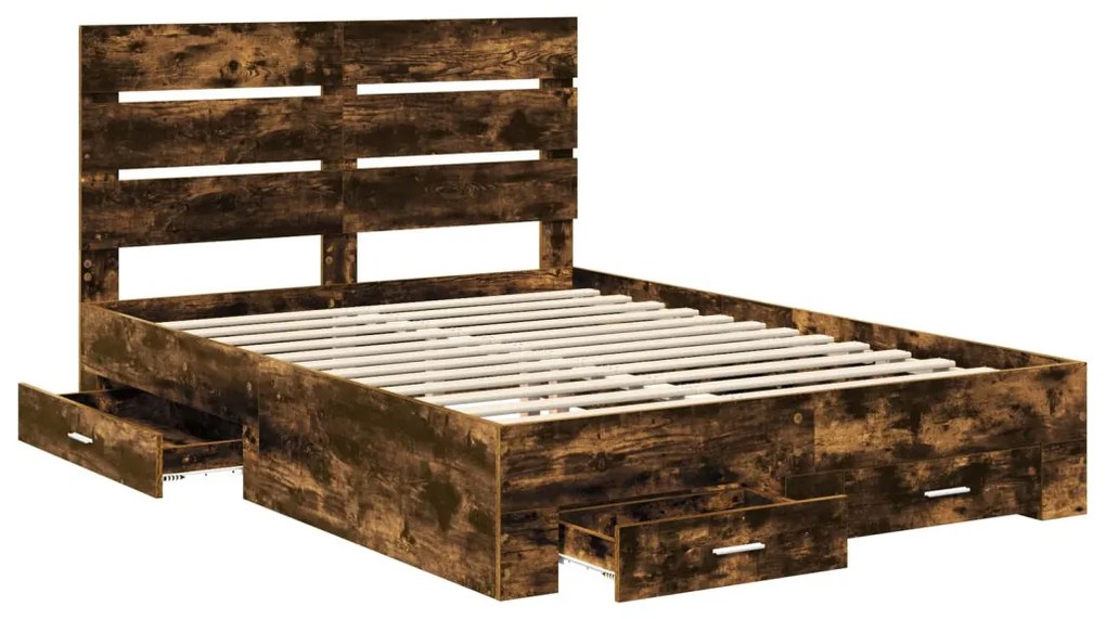 vidaXL Ágykeret fiókkal fejtámlával Füstölt tölgy 150 x 200 cm Faanyag