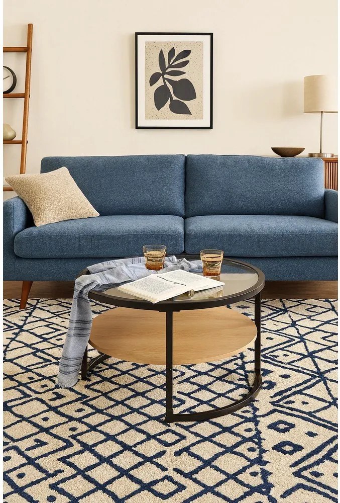 Fekete-natúr színű kerek dohányzóasztal tölgyfa dekorral ø 68 cm Zanu – Bonami Essentials