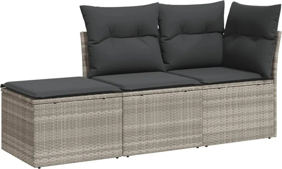 vidaXL 3 részes világosszürke polyrattan kerti ülőgarnitúra párnával