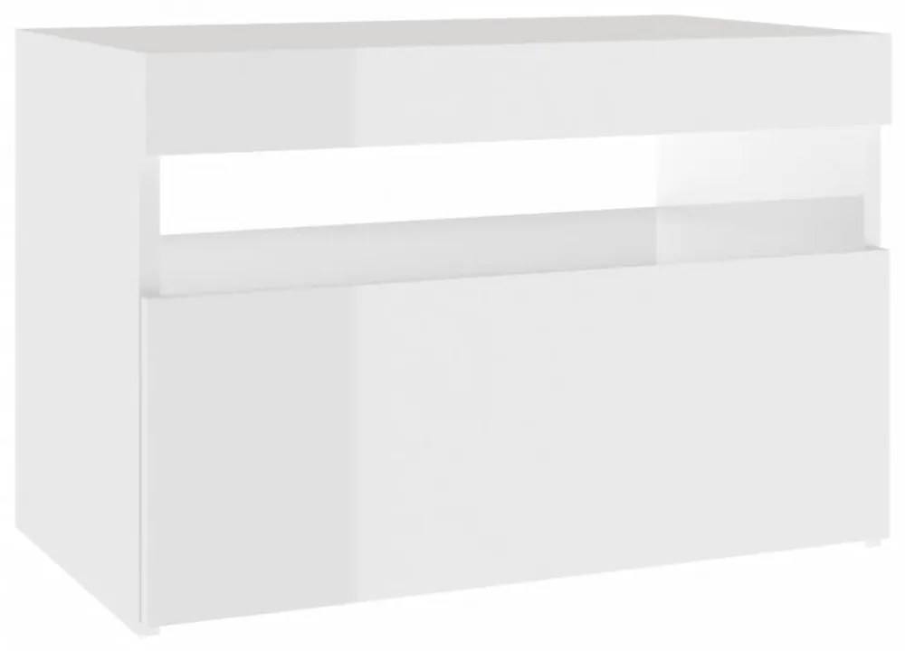 2 db magasfényű fehér éjjeliszekrény LED-lámpákkal 60x35x40 cm