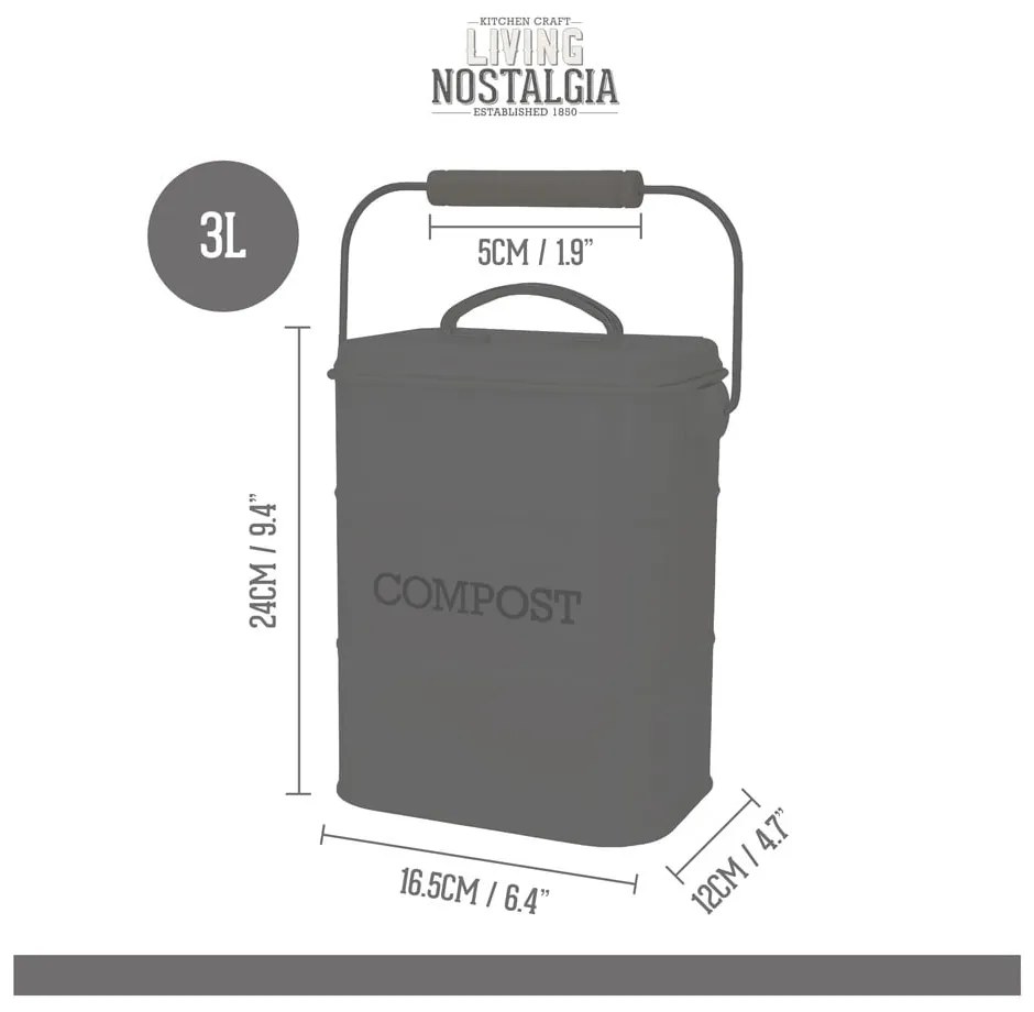 Living Nostalgia szürke komposztálható hulladék gyűjtő, 3 l - Kitchen Craft