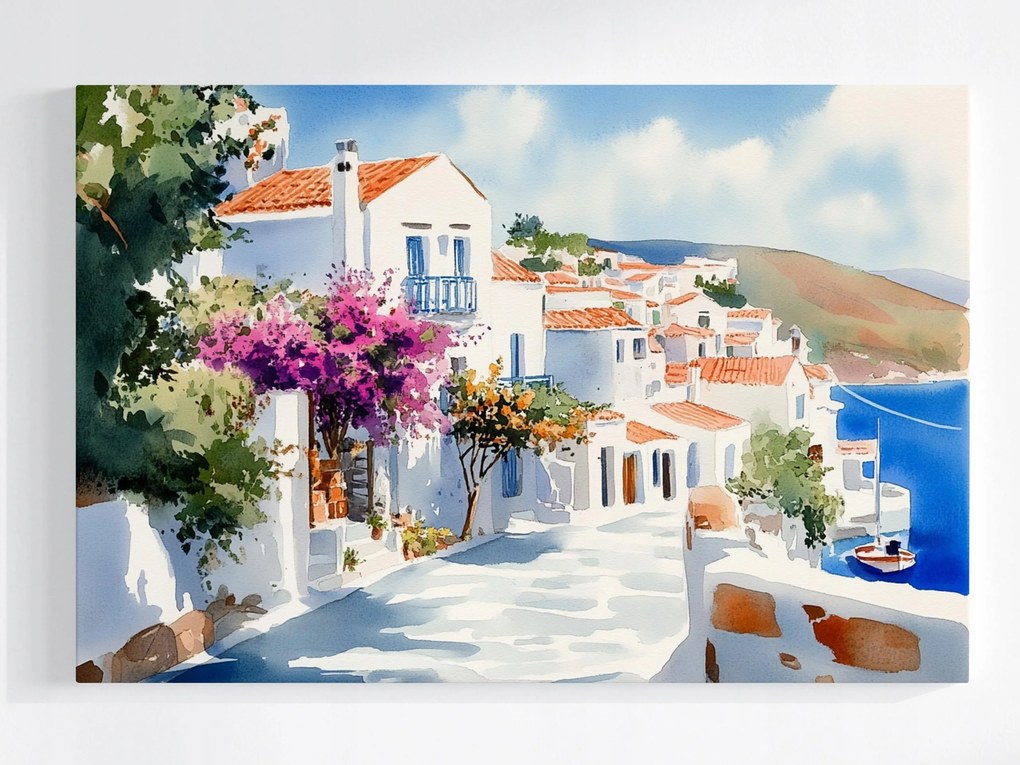 Poszter Görögország Utca Santorini Tenger Bugenwilla 120x80