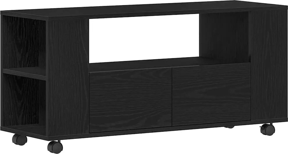 vidaXL fekete tölgy szerelt fa TV-szekrény kerekekkel 102x34,5x43 cm