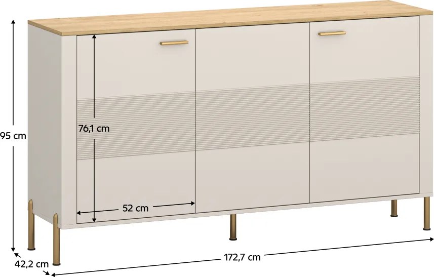 Komód, kasmír/kő tölgy, RUNOL 3D