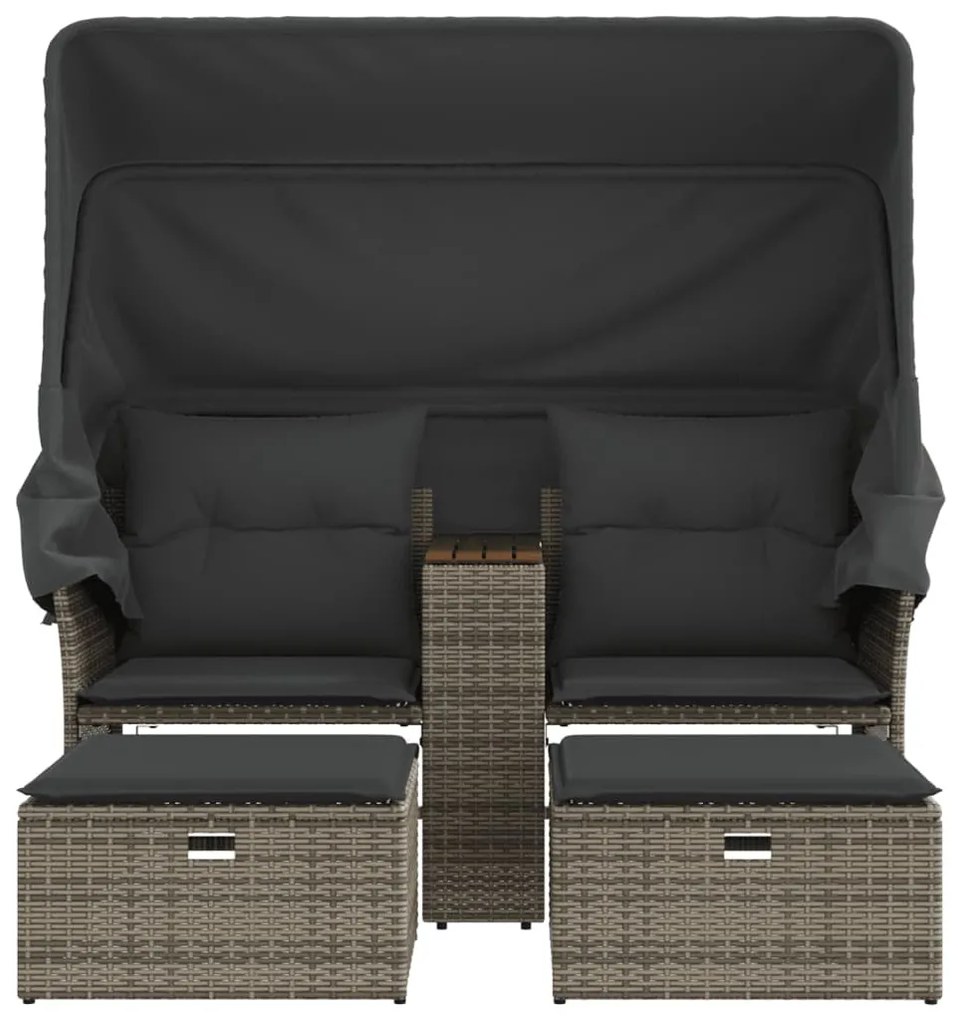 2 személyes szürke polyrattan kerti kanapé baldachinnal/székkel