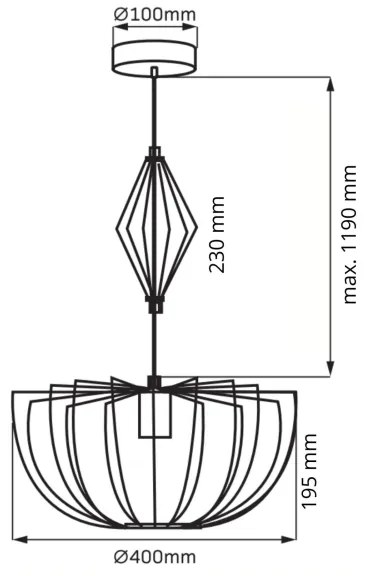 Csillár zsinóron JASMINA 1xE27/20W/230V átm. 40 cm fekete