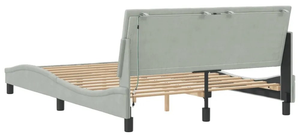 világosszürke bársony ágykeret LED-ekkel matrac nélkül Hanko 120 x 200 cm