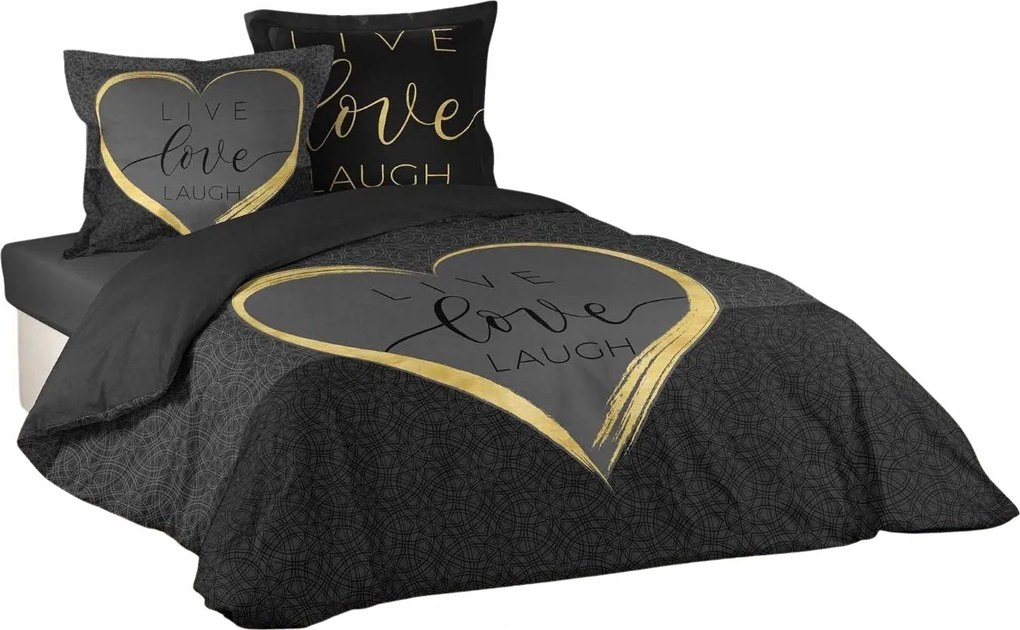 Pamut Ágyneműhuzat Fekete Szívvel 2 Személyes Crazy Love 200 X 200 CM