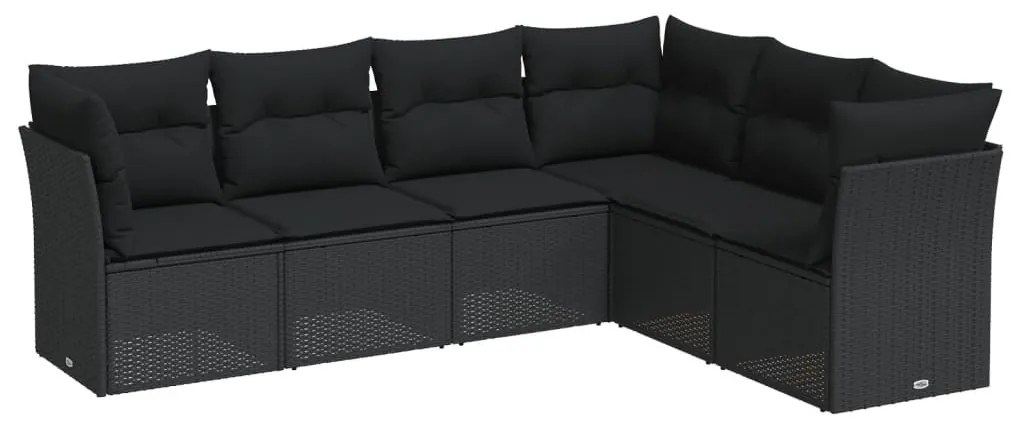 6 részes fekete polyrattan kerti ülőgarnitúra párnákkal