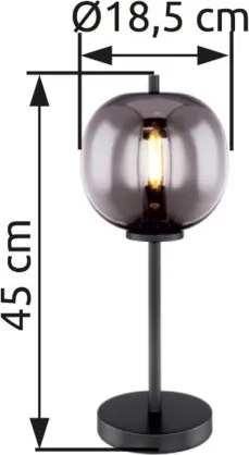 Globo 15345T Asztali lámpa fekete fém, füstszínű üveg búrával. Ø:185, H:450, exkl. 1xE14 40W 230V