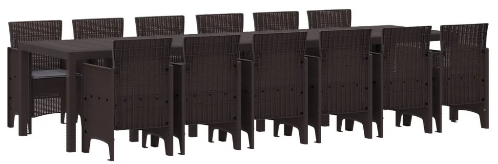 13 részes Kerti Étkező Szett párnákkal Barna Poly Rattan