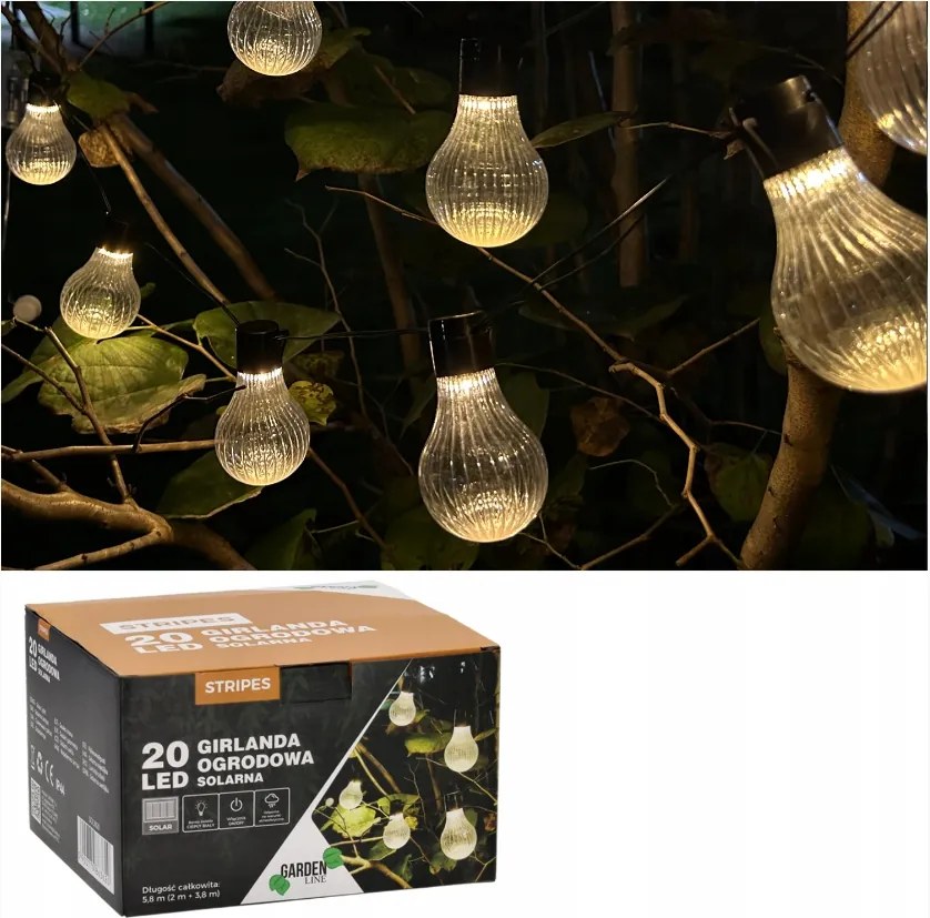 Kerti Fényfüzér Napelemes Lámpa 2 3,8M Hosszú 20 Led Meleg Fehér