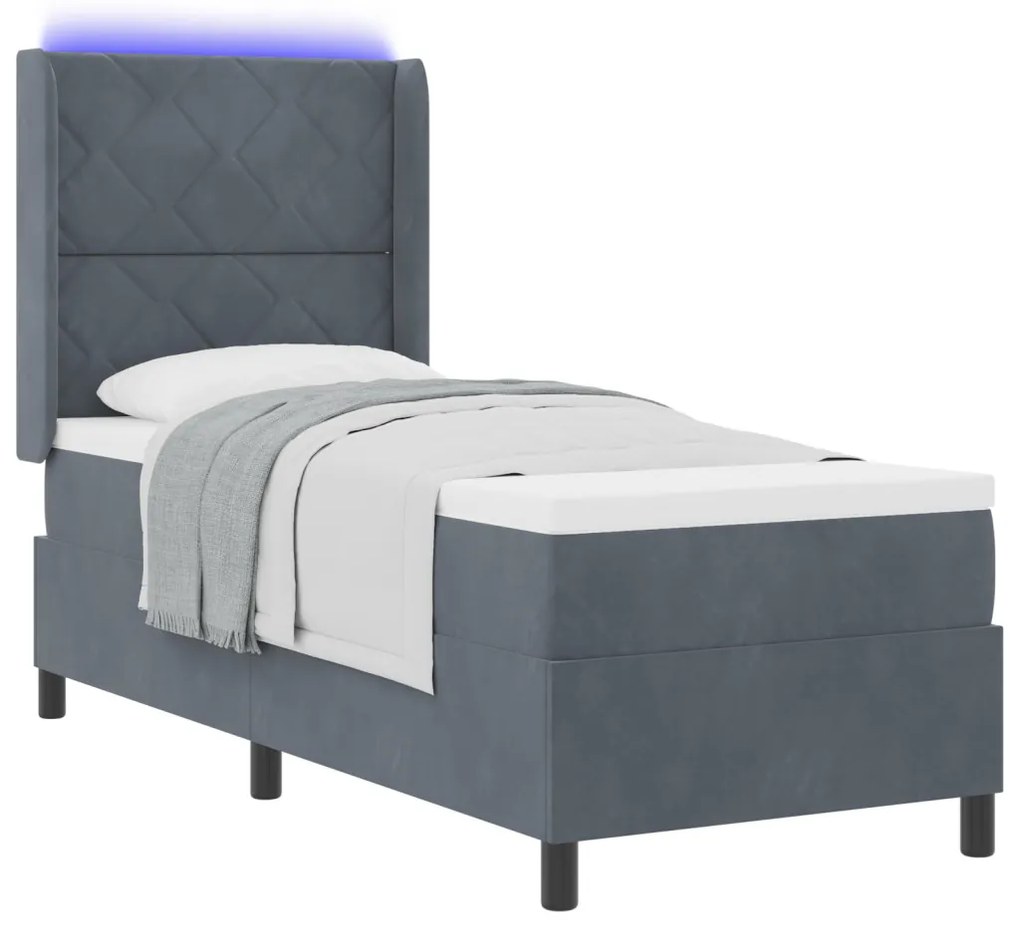 Boxspring Ágy Mattal és LED-del Sötétszürke 80x200 cm Bársony