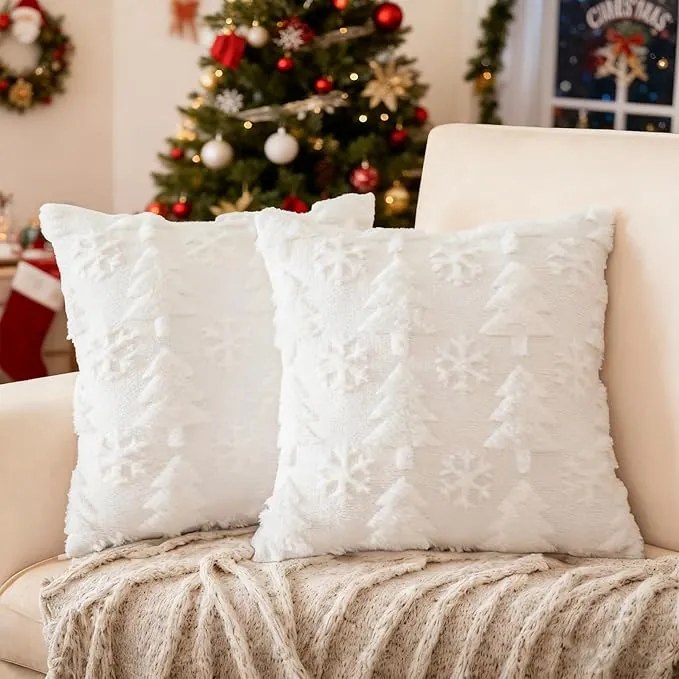 2 x Dekoratív párnahuzat 45x45 téli karácsonyi díszpárnahuzat fehér