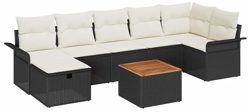 Kerti Kanapé Szett 8 pcs Fekete polirattan