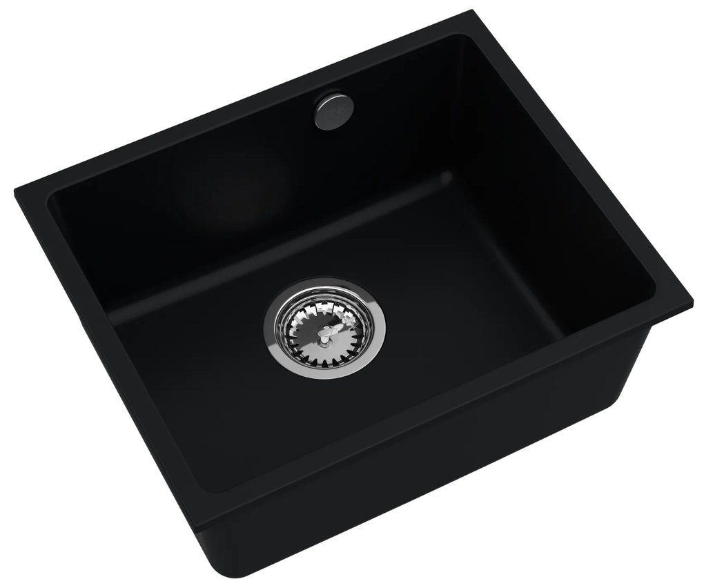 Mosogató minőségi Crypton 55, gránit konyhai mosogató 460x375x205 mm + króm szifon, fekete, SKQ-CRY.C.1KBO.55.X
