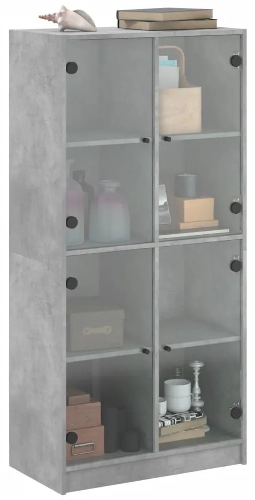 betonszürke szerelt fa magasszekrény ajtókkal 68x37x142 cm