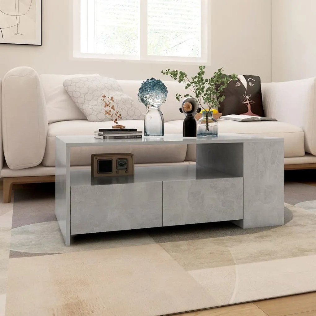 Betonszürke szerelt fa dohányzóasztal 102 x 55 x 42 cm