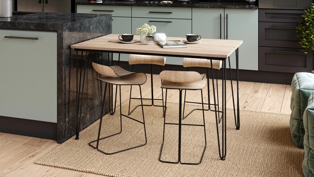 Mazzoni HAIRPIN S-120 Sonoma Tölgy - LOFT STÍLUSÚ ASZTAL KONYHÁBA/ÉTKEZŐBE/NAPPALIBA