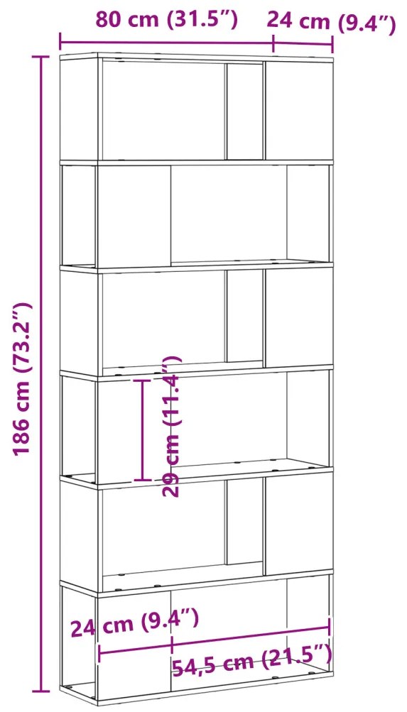 Könyvespolc Fekete Tölgy 80x24x186 cm Mérnöki Fa