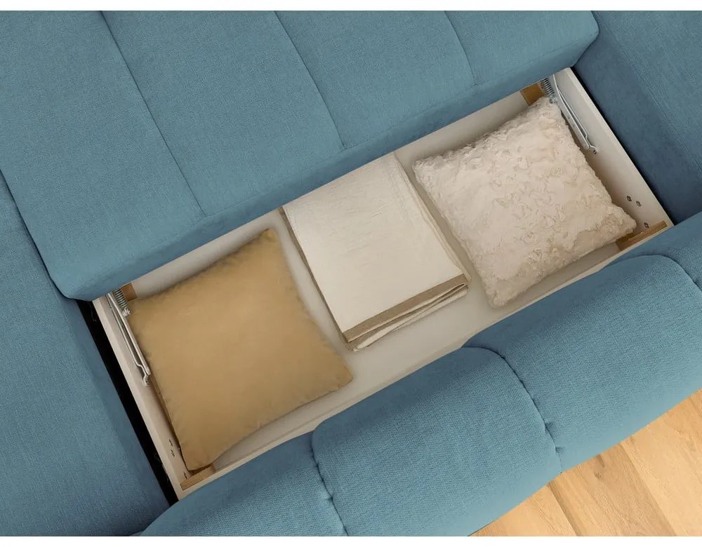 Kék kinyitható-tárolóhelyes sarokkanapé (bal oldali-U alakú) Fuji – Bobochic Paris