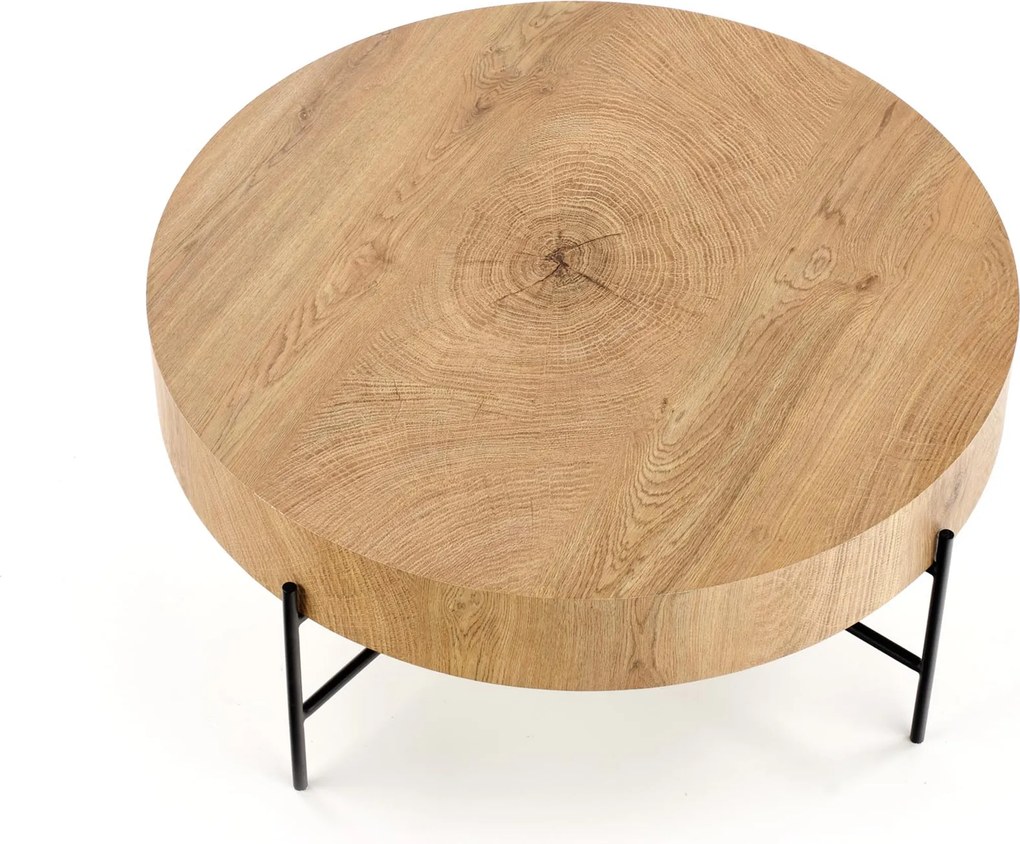 Liviano kerek dohányzóasztal 80 cm fém lábakkal - natúr tölgy / fekete