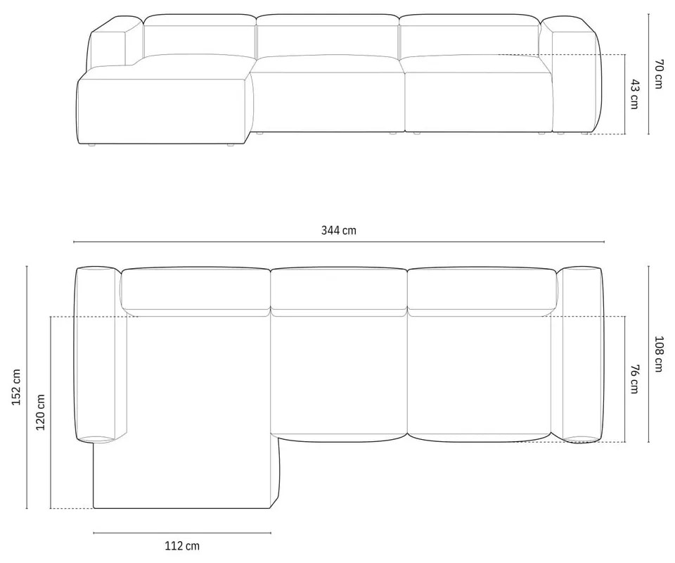Szürkéskék kordbársony sarokkanapé (bal oldali-heverő résszel) Bergano – Cosmopolitan Design