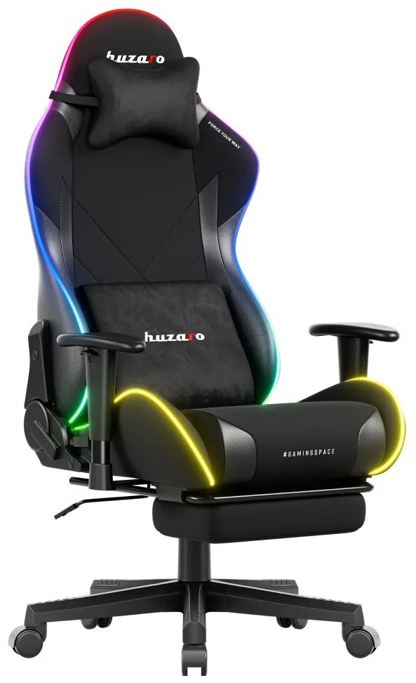 Gamer szék, Force lábtartóval fekete RGB