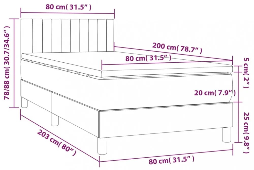 kék szövet rugós és LED-es ágy matraccal 80 x 200 cm