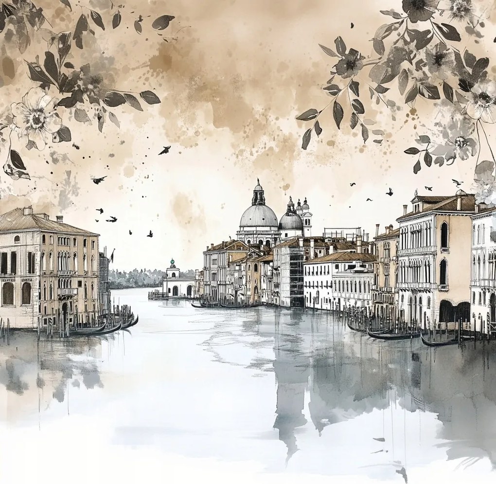 Vászonkép Canvas Város Panoráma Velence Canal Grande Vázlat 80x80