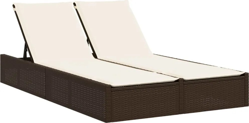 vidaXL barna polyrattan dupla napozóágy párnával