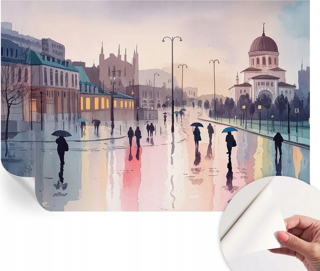 Öntapadós tapéta Fali furnér 3D hatás Esős séta 152x104 cm