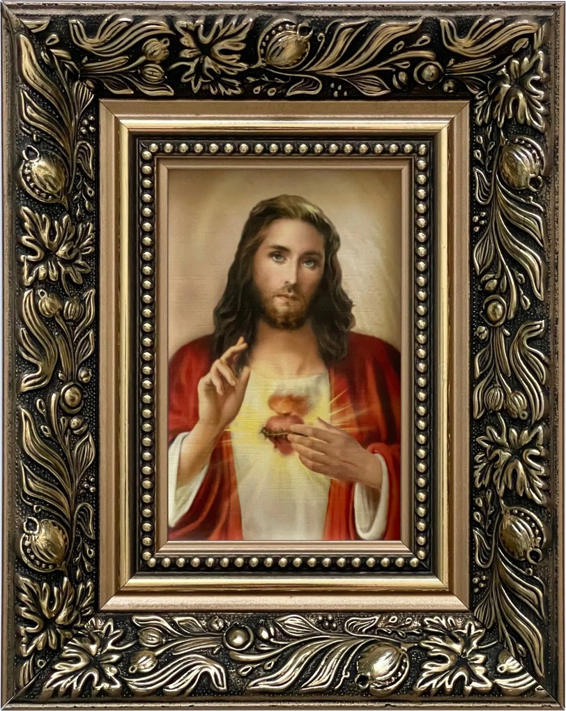 Vászonkép 25x20 Jézus Krisztus Jézus Szíve Arany Díszített Fa Keret