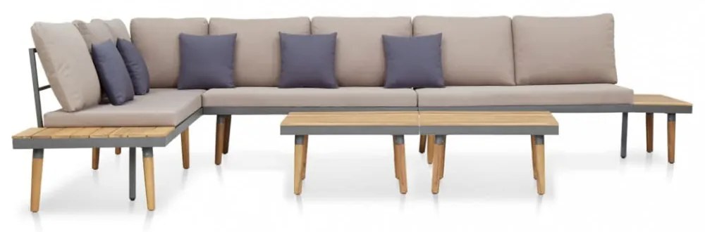 7 személyes barna tömör akácfa kerti bútorgarnitúra párnákkal