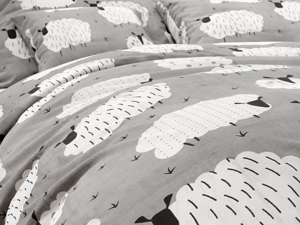 Pamut ágynemű WHITE SHEEPS szürke Ágyneműhuzat mérete: 70 x 90 cm | 140 x 200 cm