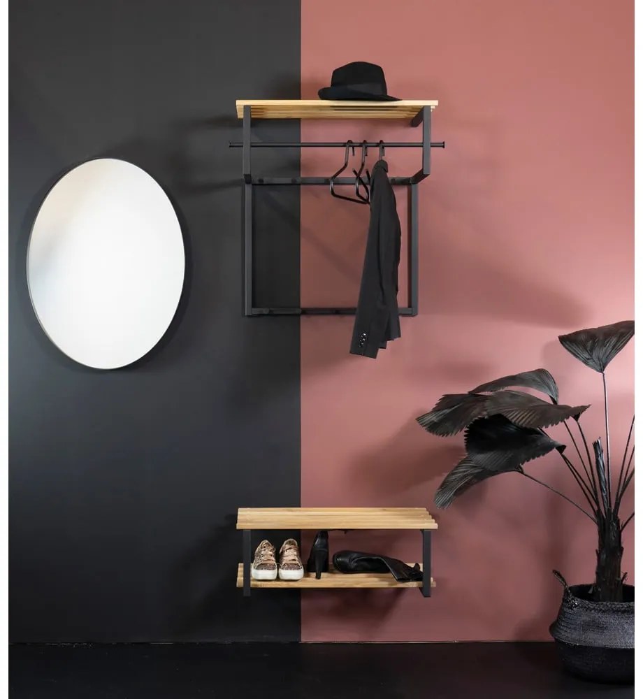 Fekete-natúr színű fém fali fogas polccal 76 cm Rizzoli – Spinder Design