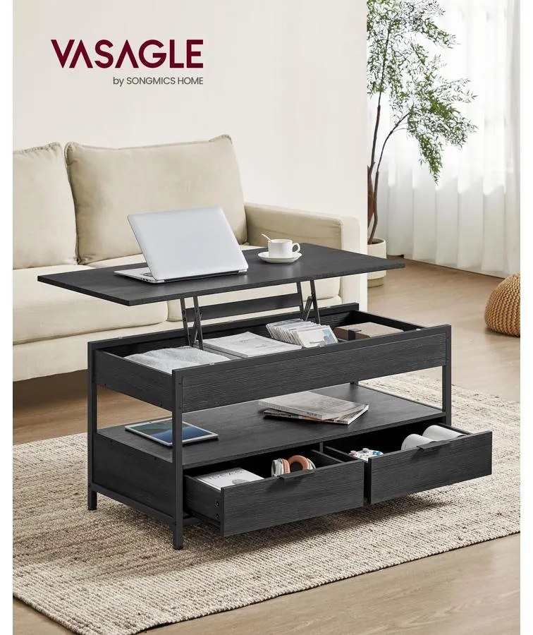 VASAGLE dohányzóasztal, magasságában állítható, 50×100 cm, antracitszürke–tintafekete