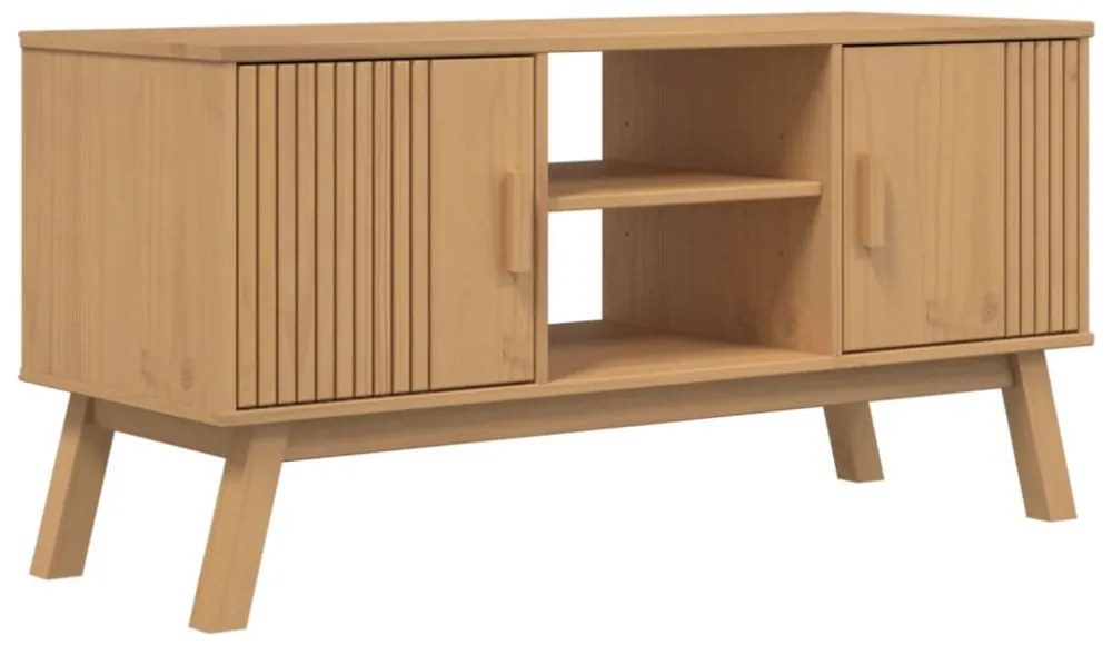 OLDEN barna tömör fenyőfa TV-szekrény 114 x 43 x 57 cm