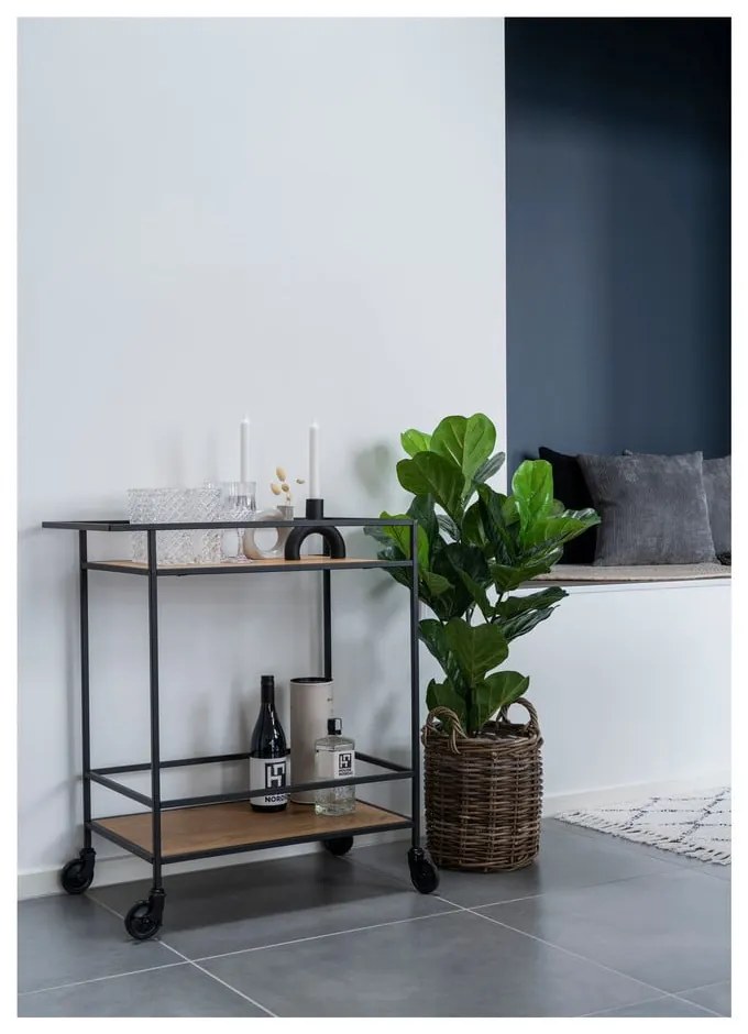 Vita zsúrkocsi fekete acél konstrukcióval és 2 tölgyfa dekoros lappal - House Nordic