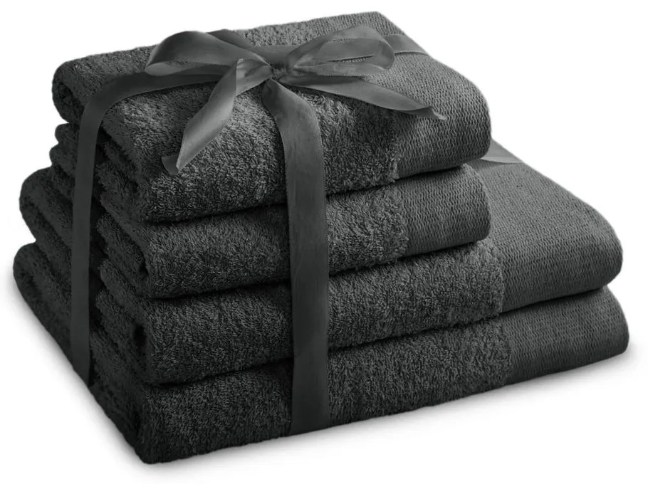 Sötétszürke frottír pamut törölköző és fürdőlepedő készlet 4 db-os Amari – Restilo