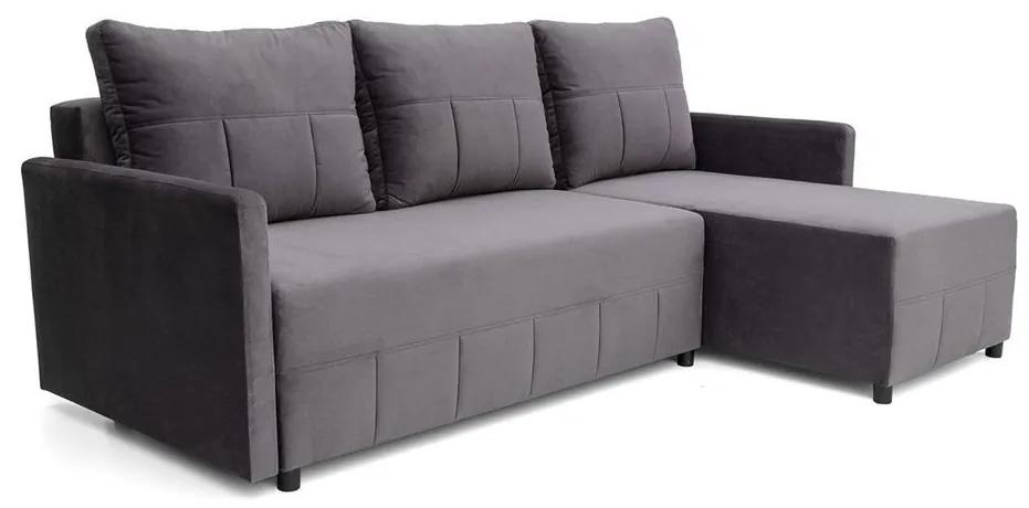3 személyes bársony kanapé, ágyazható, sötétszürke - NUBO