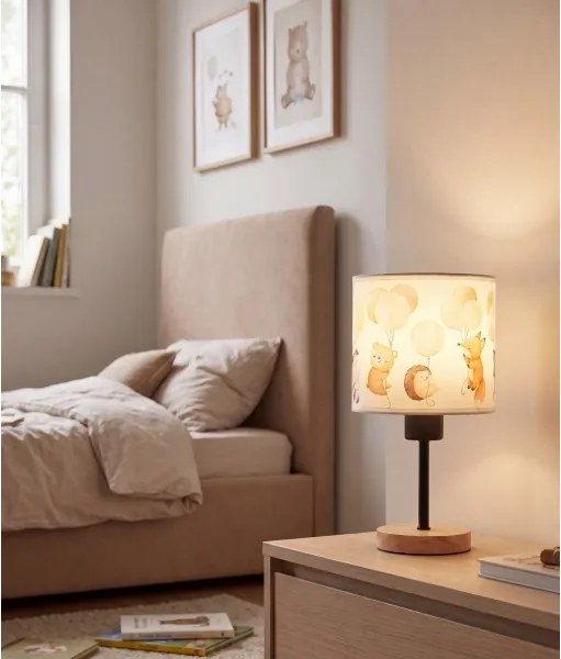 BRILAGI - Asztali lámpa BOBO WOOD 1xE27/25W/230V tölgy/fekete/fehér/állatmintás